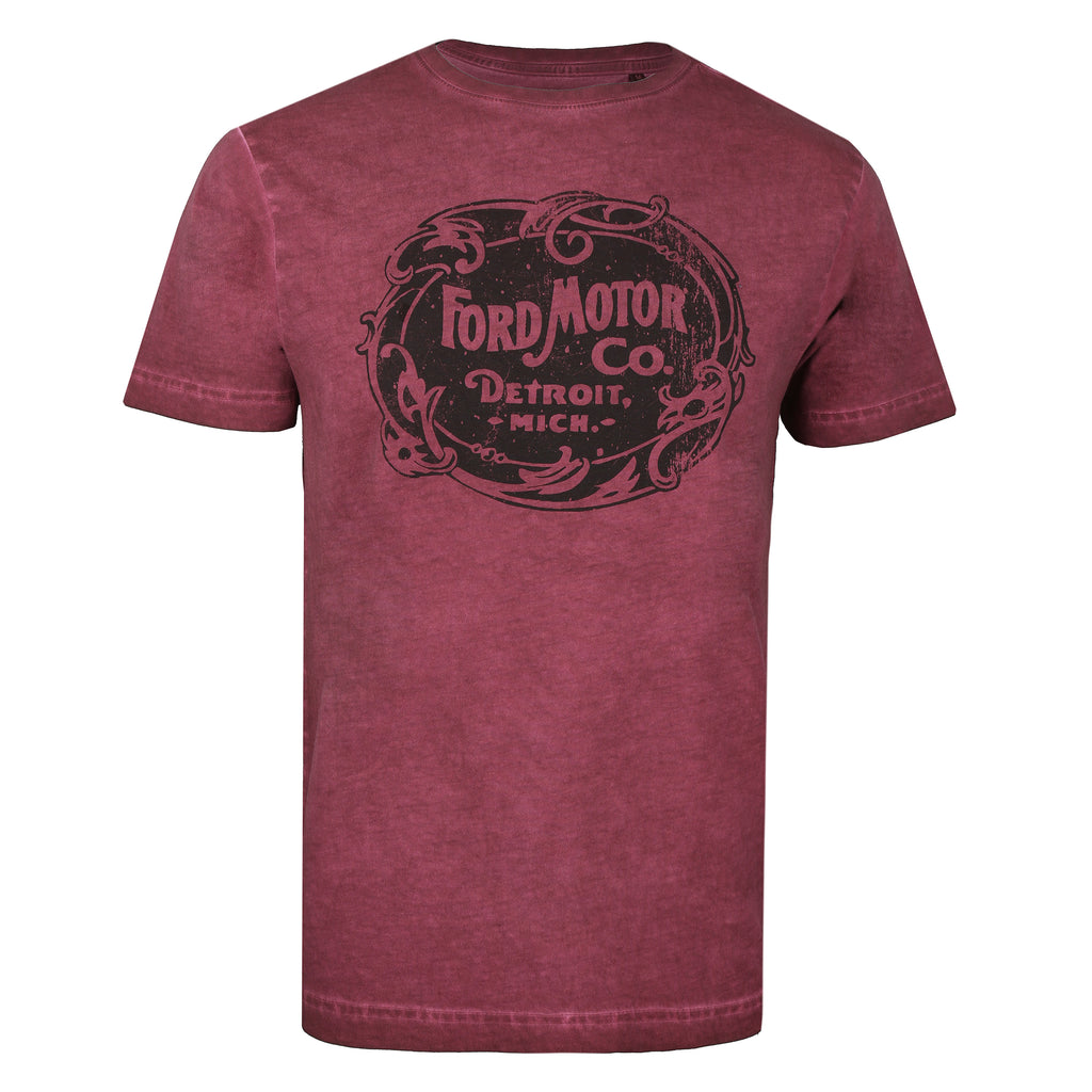 Ford Mens - Motor Co - Acid Wash T-shirt - Vintage Burgundy