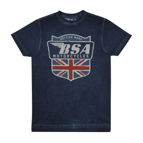 BSA Mens - British Made - Acid Wash T-Shirt - Vintage Navy