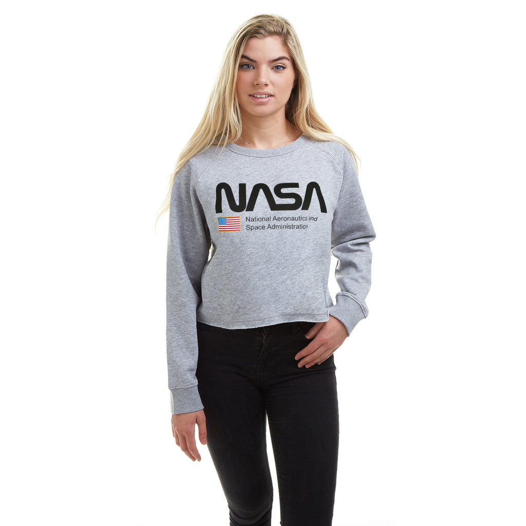 NASA Ladies - National Aeronautics - Cropped Crew Sweat - Grey Marl