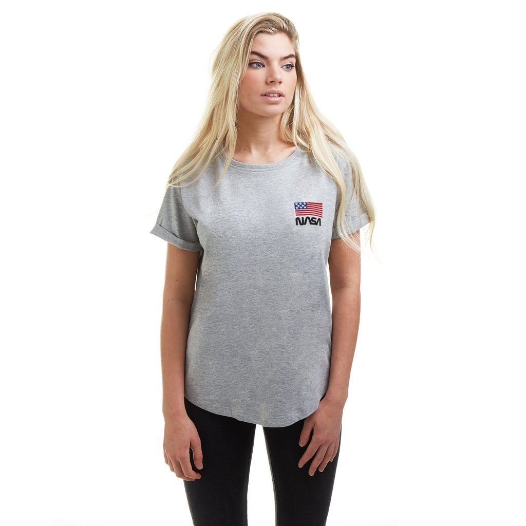 NASA Ladies - NASA Flag Embroidery - T-shirt - Sport Grey