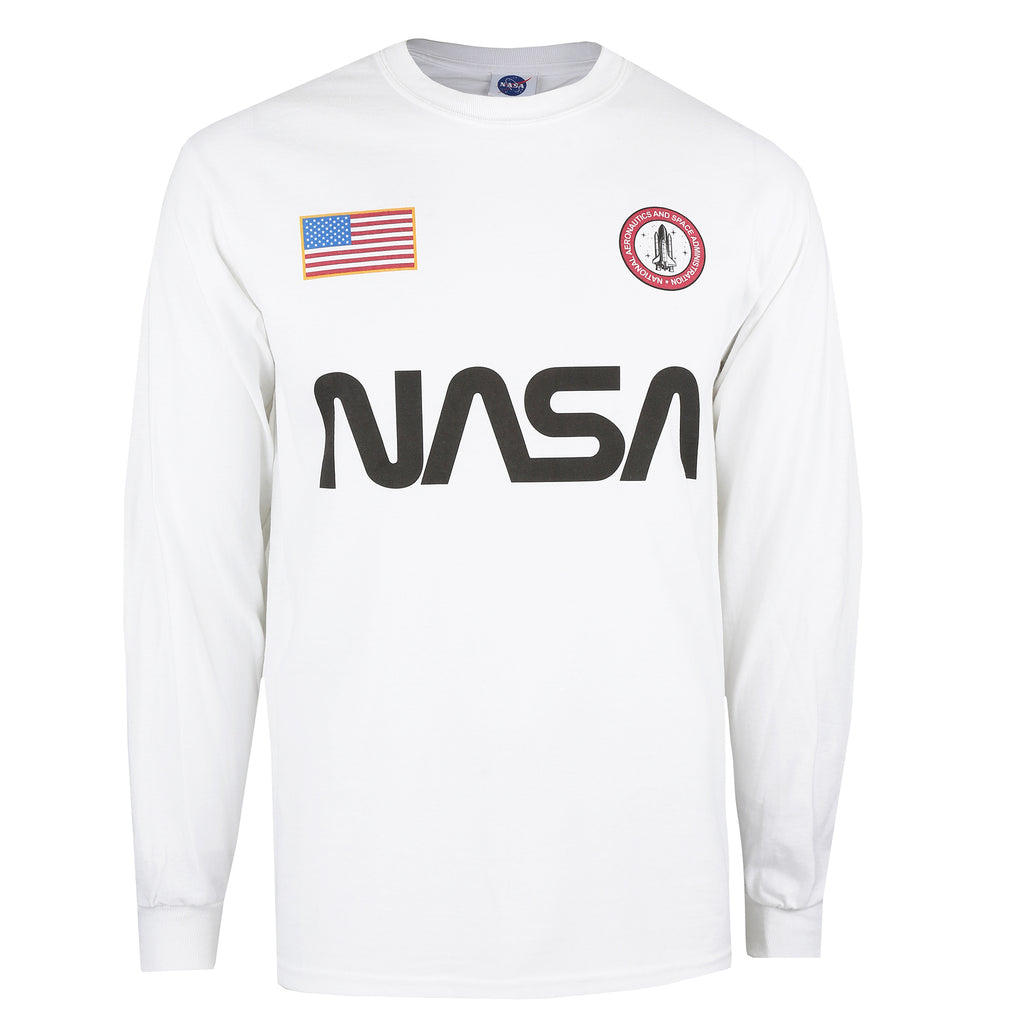 NASA Mens - Badge - Long Sleeve T-shirt - White