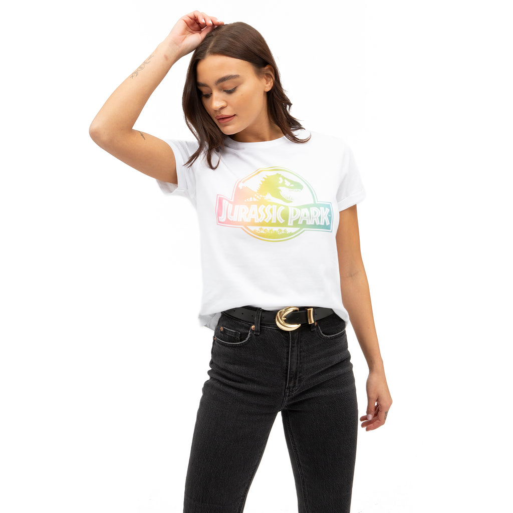Jurassic Park Ladies - Gradient Logo - T-shirt - White