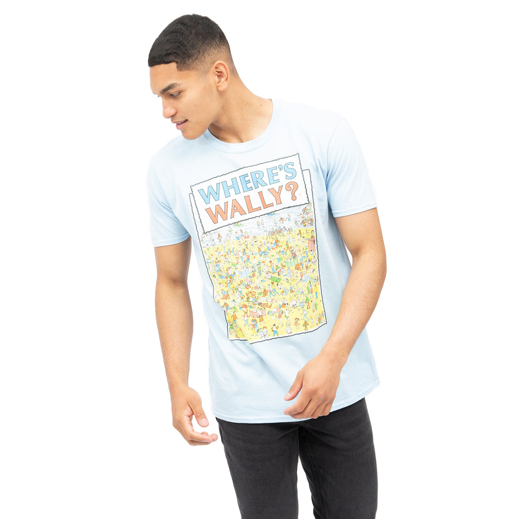 Wheres Wally Mens - Beach - T-shirt - Light Blue