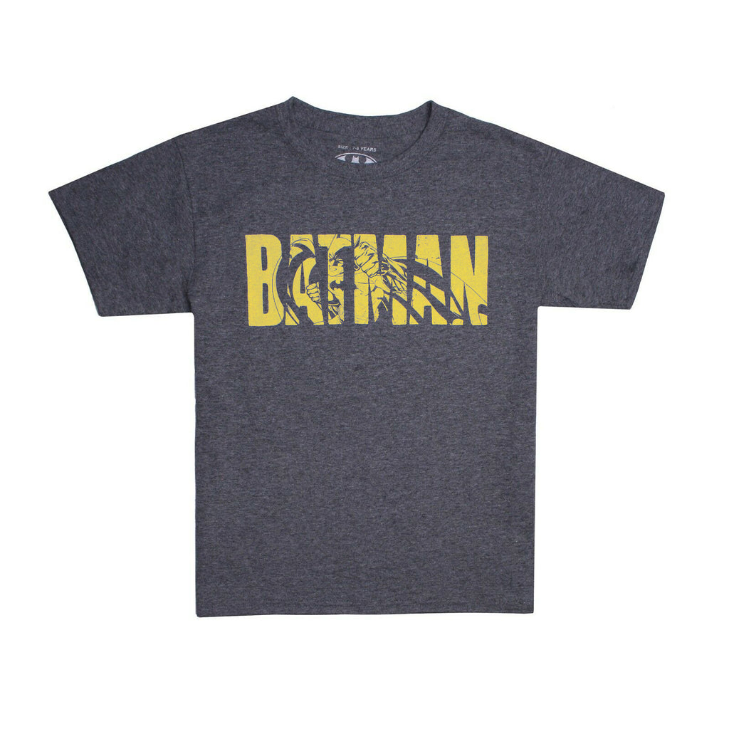 DC Comics Boys - Batman Text - T-Shirt - Graphite Heather/Yellow